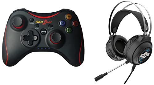 Image of Redgear Pro Wireless Gamepad with 2.4GHz Wireless Technology, Integrated Dual Intensity Motor, Illuminated Keys for PC & Trident Wired Over Ear Headphones with Mic (Black)