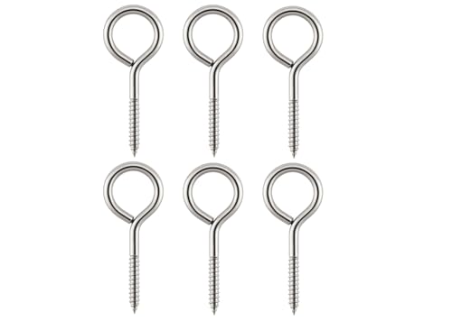 I-MART 6 Pack 304 Stainless Steel Screw Eye Hooks, 2.56