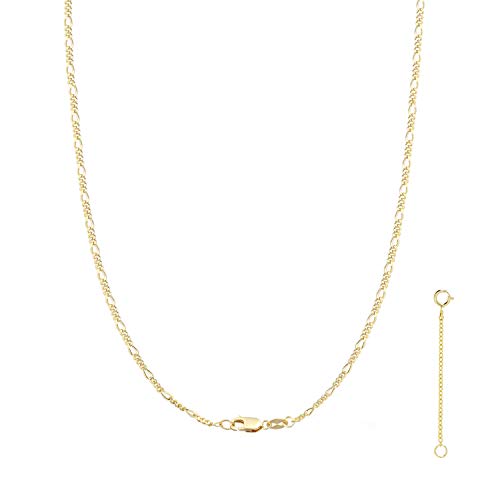 925 Sterling Silver Chain | 1.6mm 14K Gold Plated Figaro Chains Necklace for Women