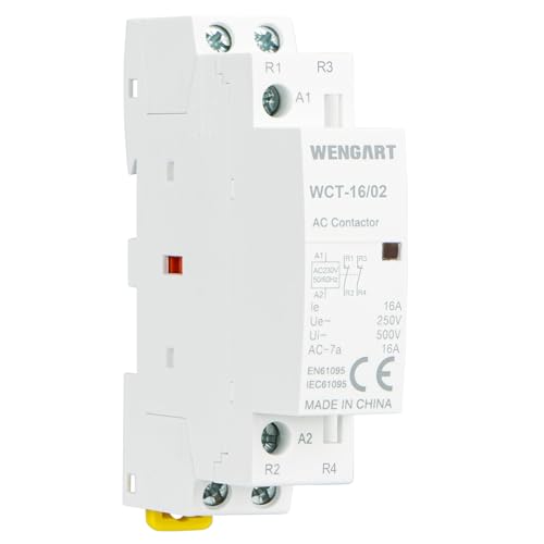 Wengart Contactor AC WCT-16, 2NC AC230V 16A 50/60Hz, larga vida útil, funcionamiento silencioso, bajo consumo, compacto, diseño rico en accesorios para electrodomésticos y motores, color blanco