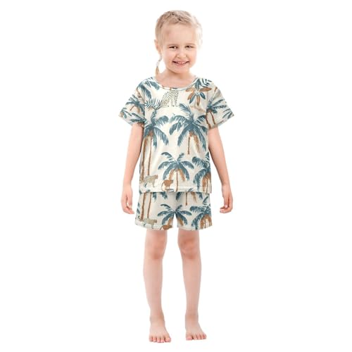 senya Short Sleeve Pajamas Sets Summer Cotton Sleepwear Tropical Palm Tree Asian Leopard3