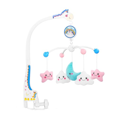 Image of BabyGo 5-in-1 Carry Cot with Rocking Chair, Safety Belt & Canopy + Rotating Stars Musical Crib Mobile |Newborn Soothing Jhoomer, Rattle Hanging Toy for Cradle & Infant Bed (Combo Pack)