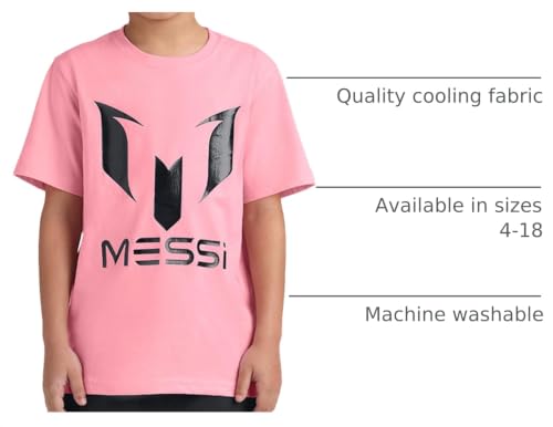 Image of Messi Boys' Lifestyle Short Sleeve T-Shirt, Slim-fit Graphic Tee, Cotton Blend Fabric