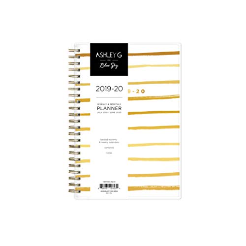 Blue Sky Ashley G for 2019-2020 Academic Year Weekly & Monthly Planner, Flexible Cover, Twin-Wire Binding, 5' x 8', Painterly Stripe