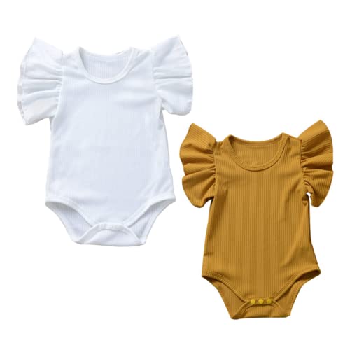 Image of iddolaka Newborn Infant Baby Girl Solid Ruffle Romper Bodysuit Jumpsuit Casual Clothes One Piece Outfit