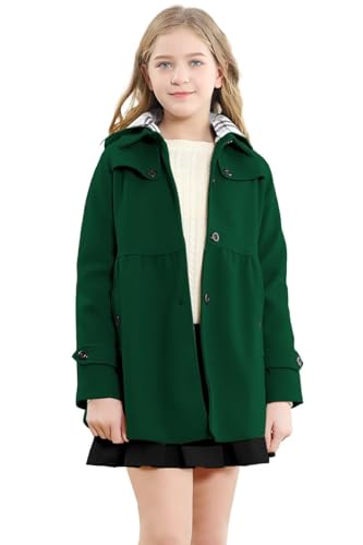 Image of Betusline Girls' Dress Coat, Kids Hoodie Wool Blend Coats Fall Winter Outerwear Peacoat,2-14 Years