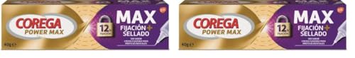 Corega Max Fijación + Sellado, Crema Fijadora para Prótesis Dentales, Hasta 12 Horas de Duración, 40 g (Paquete de 2)