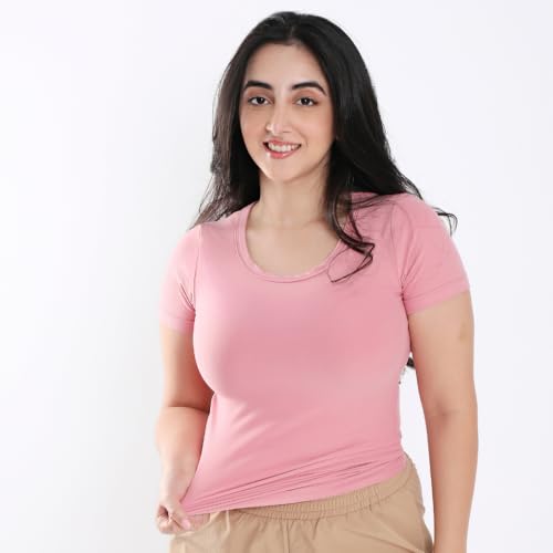 Image of Terractive Women's Cuddle Baby T - Soft Premium Cotton Half Sleeve Tee - Stretch Fit Tagless Comfort Lightweight Breathable Everyday Wear Casual Top for Lounging Layering or Outings