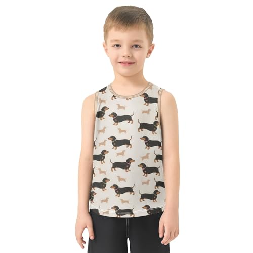 Black Dachshund Pattern Boys Tank Top Sleeveless Quick Dry Athletic T-Shirts 3-10T2