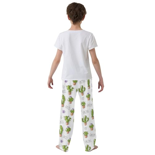 ZZXXB Greem Cacti Star Boys Long Pants Soft Trousers Elastic Waist Kids Lounge Bottoms with Pockets S-XL3