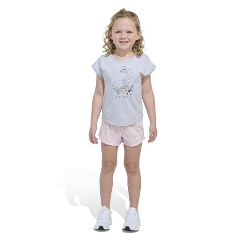 Image of adidas Girls' Graphic Heather Tee Shirt and Mesh Short Set