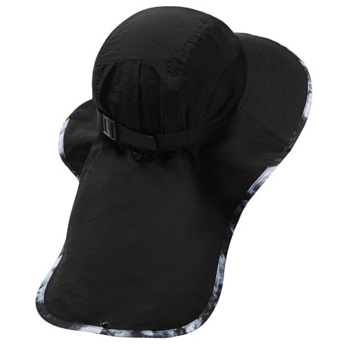 Image of BASSDASH UPF 50+ Unisex Water Resistant Wide Brim Sun Hat with Large Neck Flap Ponytail Fishing Hat for Men Women