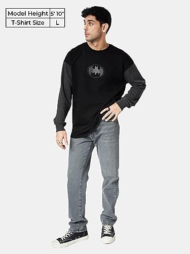 Image of The Souled Store| Official Batman: Gotham City Mens and Boys T-Shirts |Full Sleeve| Loose Fit Graphic Printed| 80% Cotton 20% Polyester Black Color Oversized Full Sleeve T-Shirts