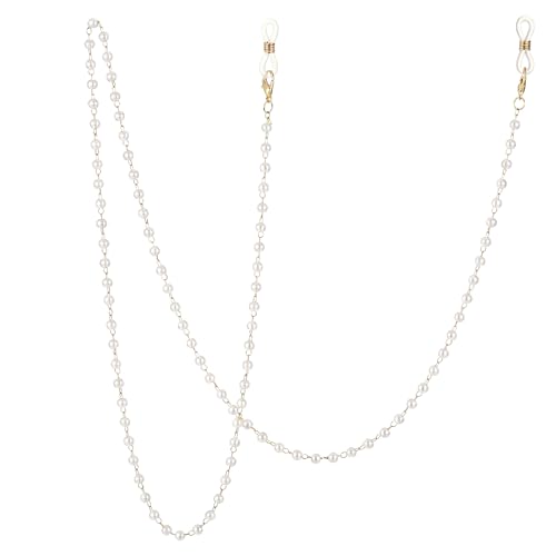 Jxiwfvl Pearl Glasses Eyeglasses Chain for Women, Old Lady Glasses for Christmas, Beaded Sunglasses Chains, Pearl Eyewear Chain Holder Necklace (No Glass Included)