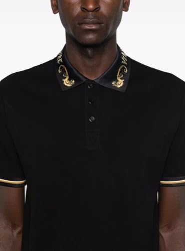 Versace Jeans Couture Black/Gold Mens Polo Shirt with Baroque Collar3
