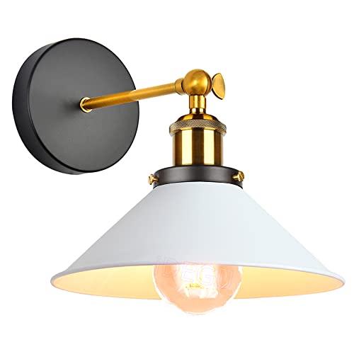 iDEGU Applique Murale Industrielle Lampe de Plafond de Style Edison Métal Plafonnier Rétro avec Rotation à 180 Degrés Lampe Murale Interieur pour Chambre Salon Cuisine Couloir - 22CM, (Blanc 1 Pack)