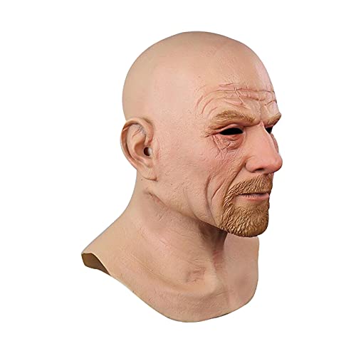 A/A Realistic Bald Head Latex Headgear Old Man Baiheisenberg COS Mask for Adults - Halloween Masquerade Novelty Costume Full Head