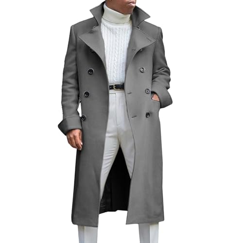 Maiyifu-GJ Men's Wool Blend Long Trench Coat Notched Lapel Double Breasted Winter Warm Overcoat Business Casual Pea Coats