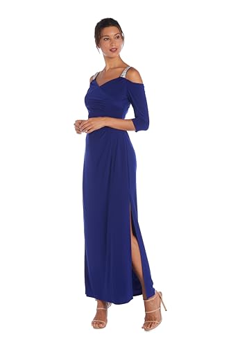 Image of R&M Richards Women's Long Off Shoulder Formal Dress W /Rhinestone Straps, Sweetheart Neckline & Side Slit