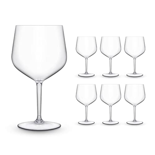 BRYNA   Set 6 Piezas Vasos GIN 75 cl de Policarbonato (Plástico Rígido), 100% Diseño Italiano, Vasos Irrompibles, Copas de Vino Reutilizables y Lavables, Transparente