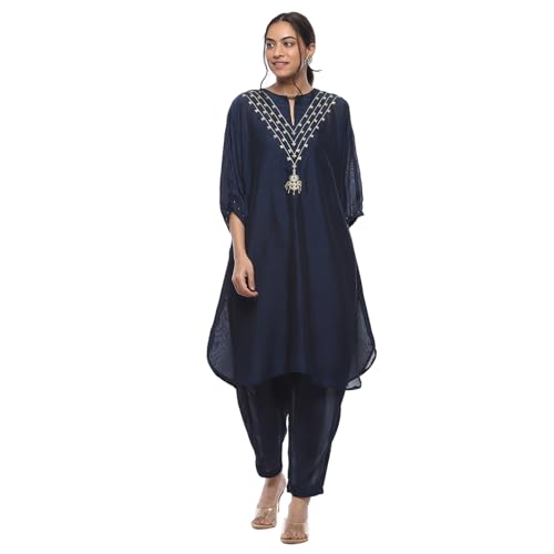 Biba Women's Midnight Blue Poly Silk Straight Kurta Sets_42