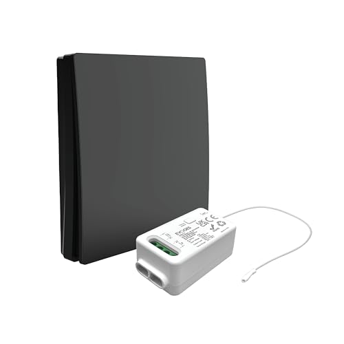 Evoges Firefly RF Kinetic Switch & Receiver Kit (Non Dimmable 5A Relay Receiver + 1 Gang Wireless Battery Free Light Switch, Black)