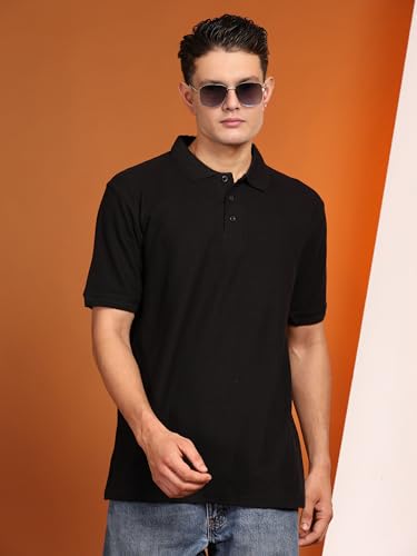 Image of Men's 100% Cotton Polo T-Shirt - Solid Plain Short Sleeve Tee with Classic Collar for Everyday Casual & Smart Wear