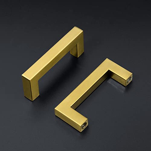 Image of Ravinte Gold Cabinet Handles Square Cabinet Pulls, 3 Inch CC, 20 Pack | Stainless Steel Hardware Pulls, Smooth Bar Grip, Kitchen Cabinet Update, For Cabinets, Cupboards, Drawers, Furniture Projects