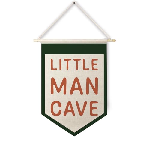 Image of Qpenm Little Man Cave Hanging Wall Canvas Banner,Kids Room Hanging Pennant Flag Prints,Nursery Hanging Wall Canvas Banner,Nursery Wall Art Decor,Baby Boy Nursery Decor