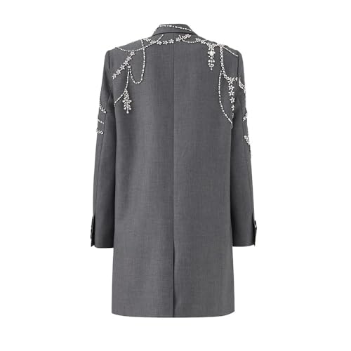 Women Rhinestone Beading Long Blazer Dress Jacket Luxury Shining Double Breasted Notched Collar Suit Fashion Outfit2