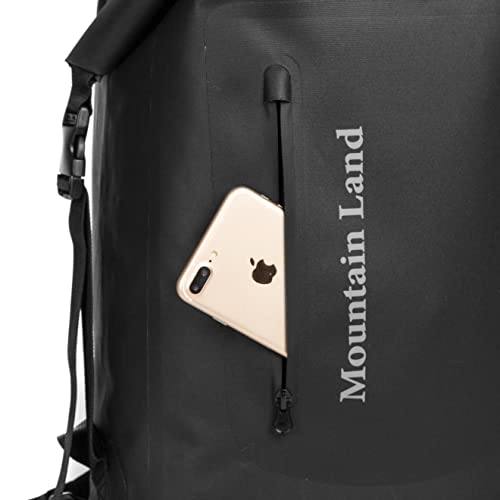 Image of Mountain Land Waterproof Backpack Made of Composite TPU, Roll-Top Closure Dry Bag with Front-Zippered Pocket Cushioned Padded Back Panel Black 30L