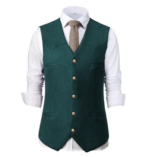 Men's Suede Faux Cowboy Vest Western Cowhide Slim Fit Vest Waistcoat for Men