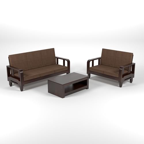 Image of Solid Sheesham Wood 5 Seater Sofa Set 3+2 | Wooden Sofa Chair for Living Room | Durable & Comfortable Seating Sofa for Home (Design 2)
