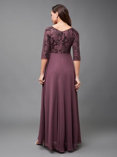 Image of Miss Chase Women's Round Neck Cap Sleeves Lace Knee -Long Skater Dress