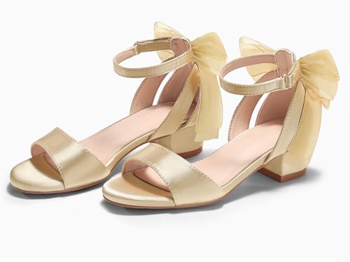 Image of Coutgo Girls Dress Shoes Sandals Chunky Low Heels Bow Ankle Strap Flower Girl Wedding Party Shoes