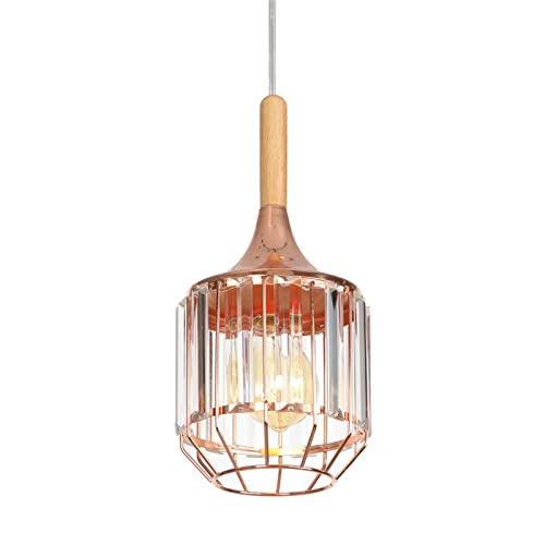Luces colgantes de madera y metal oro rosa con cable ajustable 5