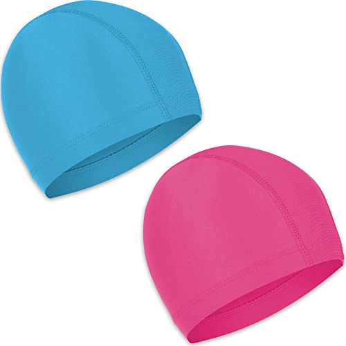 Cuffia Piscina Tessuto Adolto Bambini 2 pezzi Cuffie Nuoto per Uomo Donna Super Elastica e Leggera (azzurro, rosa rosa)