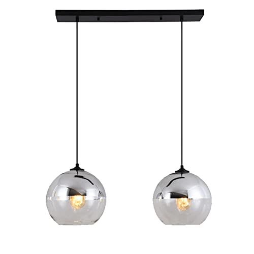 Lustre de cuisine moderne à double sphère en verre effet miroir pour salle à manger