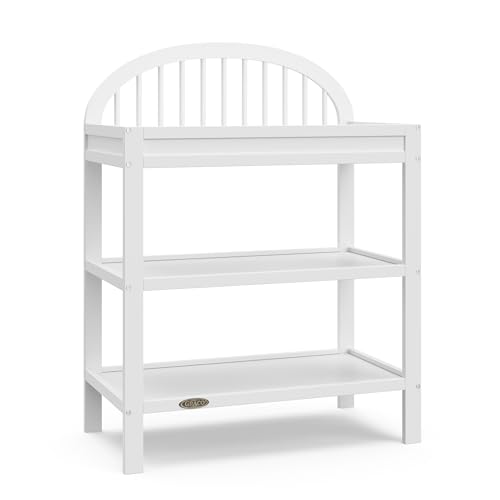 Graco Olivia Changing Table with Water-Resistant Changing Pad, White | GREENGUARD Gold Certified Nursery Changing Table, Includes Water-Resistant Changing Pad, 2 Shelves for Storage and Organizing