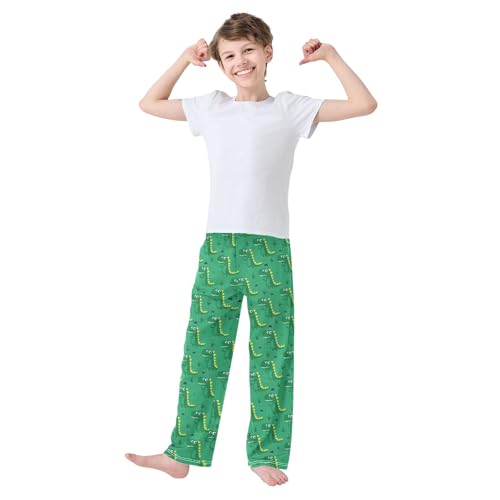 ZZXXB Dinosaur Grass Boys Long Pants Soft Trousers Elastic Waist Kids Lounge Bottoms with Pockets S-XL2