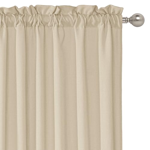RYB HOME Cafe Curtains 24 inches Length, Short Kitchen Valances and Curtain Set, Thick Faux Linen Blended Privacy Protect Topper for Bedroom Bathroom, 2 Panels, Rod Pocket, Camel, W 26 x L 24 inch