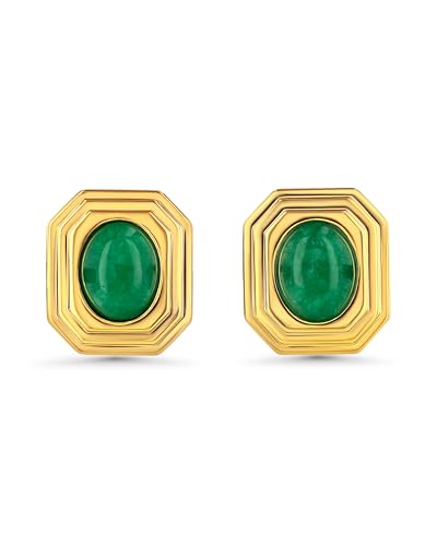 Dainty Square Rectangular Textured Chamfered Green Gold Jade Natural Gemstone Statement Earrings for Women by SNGIA, Small Vintage Button Bold Handmade Natural Retro Trendy Bohemian Jewelry Gifts, Unique Baroque Stone Summer Beach Fashion Stud Earrings Accessories, Nickle Free Huggies Earrings.