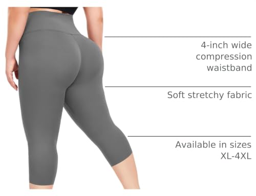 Image of FULLSOFT Plus Size Capri Leggings for Women- XL-4XL High Waist Tummy Control Stretchy Workout Yoga Pants Plus Capris