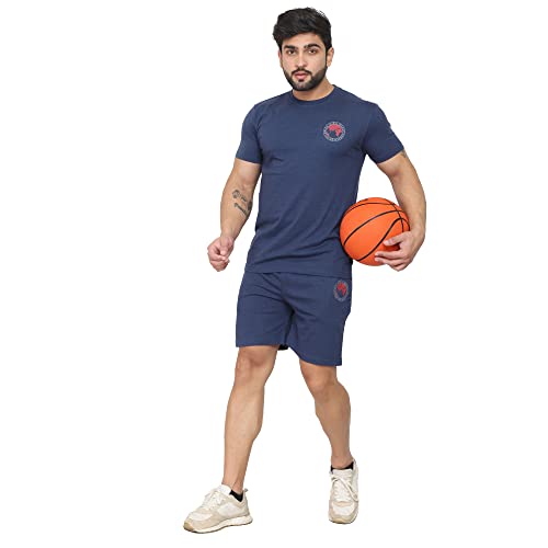 Image of D-GREEN Men's Basic Solid Cotton Round Neck Tracksuit for Athletics Jogging Gym and Sports