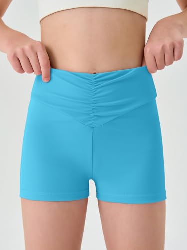 Haloumoning Girls Athletic Ruched V-Waist Shorts - Kids Dance, Yoga, Gymnastics Active Shorts - Black2