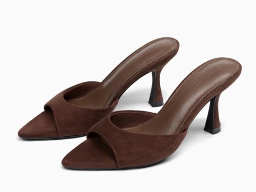 Image of Coutgo Womens Heeled Mules Pointed Peep Toe High Heels Slip On Backless Mule Sandals Dress Shoes