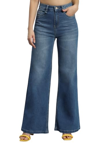 Image of Amazon Brand - INKAST Women High Rise Wide Leg Full Length Cotton Poly Lycra Jeans | Casual Denim Wear