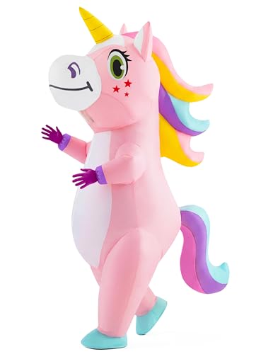 Spooktacular Creations Aufblasbares Einhorn Kostüm Ganzkörper, Einhorn Air Blow-up Kostüm für Halloween Party Cosplay Fasching Karneval - Erwachsenengröße (Einheitsgröße, Rosa)