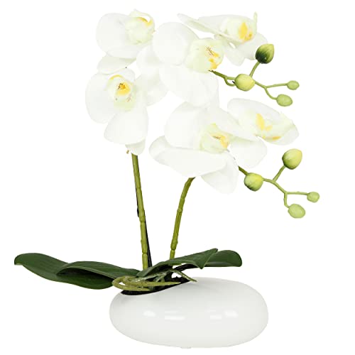 Plante Artificielle Fleur Orchidée Blanc H.35cm - Ligne Déco - Fausse Fleur Toucher Naturel Coupe Céramique - Décoration Intérieur Maison - KATHALENA Cover