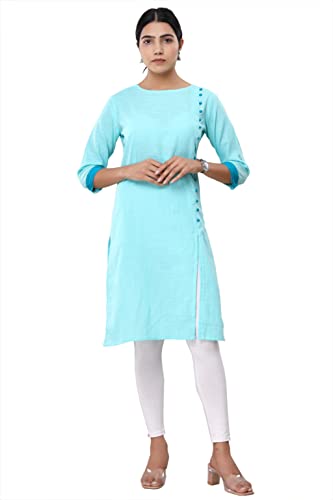 VIHAAN IMPEX Indian Kurti para mujer, vestido Kurta túnica azul aguamarina verde, azul, L Cover